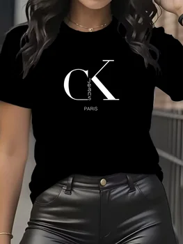 Summer luxury brand fashion cartoon letter print crew collar clothing short sleeve T-shirt  trend women's summer Y2K top 1