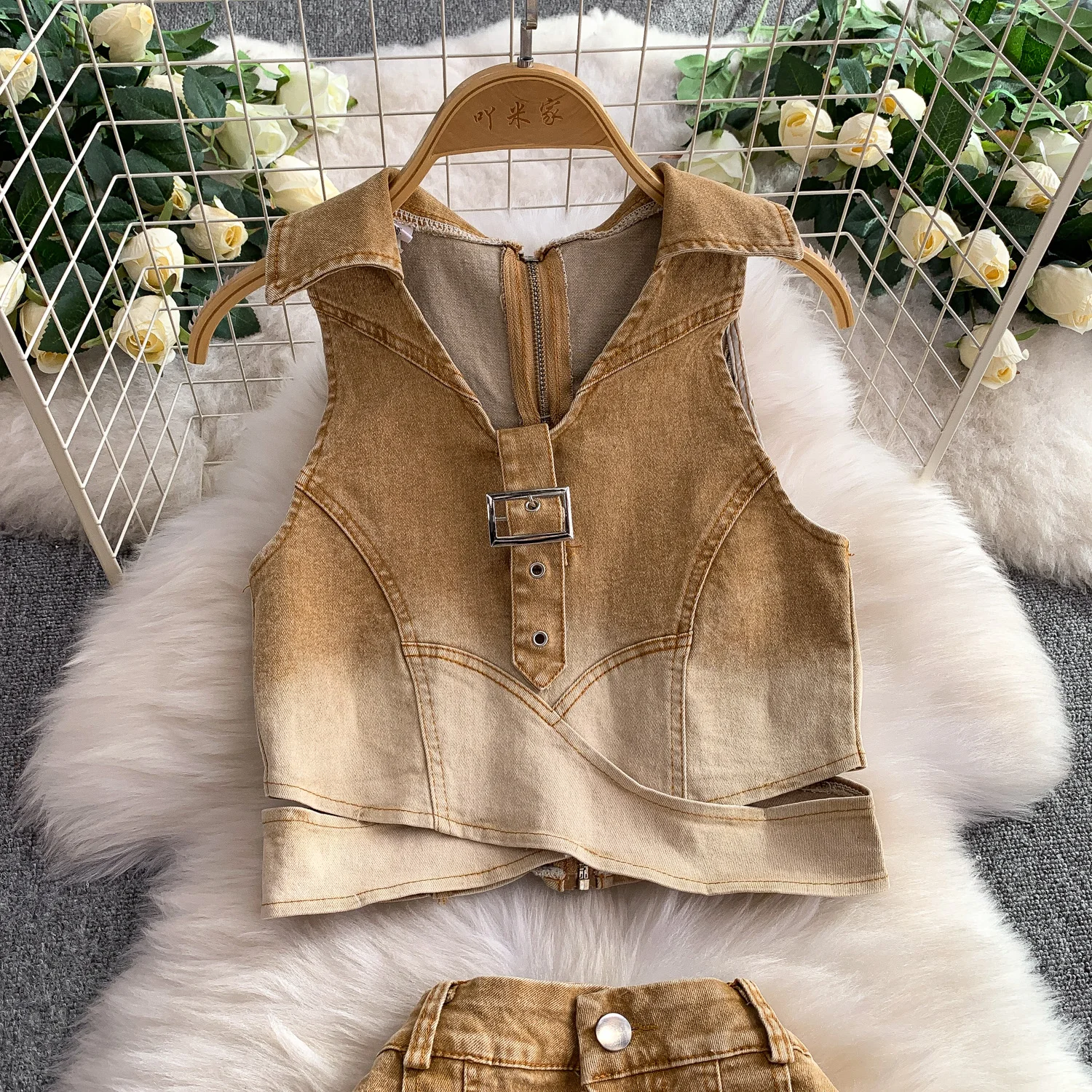 Feminino denim hotsweet define v cruz camis topo hit cor saia terno 2 pçs ins chique festival festa de aniversário feriado punk hippie terno