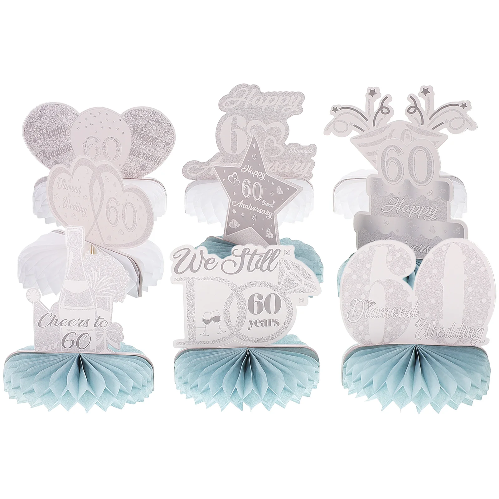 

9Pcs Romantic Anniversary Centerpieces Elegant Diamond Wedding Honeycomb Decor for 60Th Celebration Party Supplies