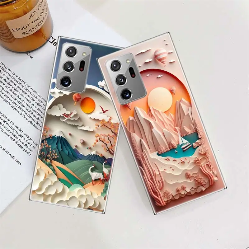 Paper Cuttings Mountains and Rivers Phone Case For Galaxy S8 A05S A02S A12 A22 A32 A42 A52S A52 A72 A03 A03S A13 A23 A33 A53 A73