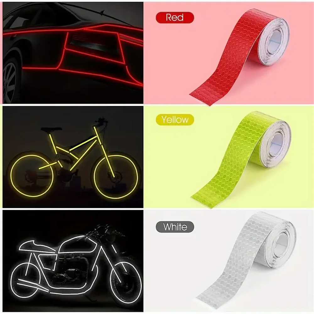 Bike Reflective Stickers 5cm*1m Reflective Tape Safety Warning Tape Motorcycle Car Decoration Sticker Color Grid Reflector Strip