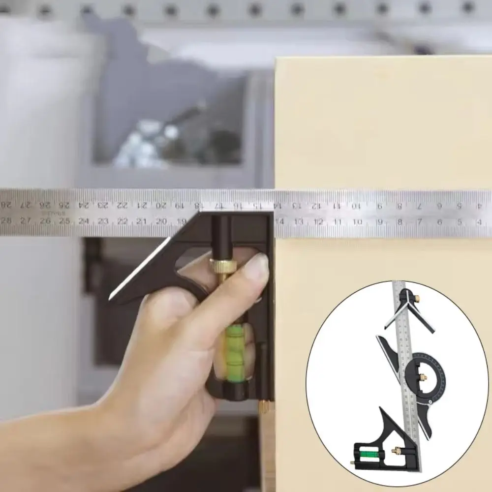 

Portable 180 Degree Combination Angle Ruler Adjustable Stainless Steel Square Protractor Movable 300mm Corner Ruler Gauging Tool