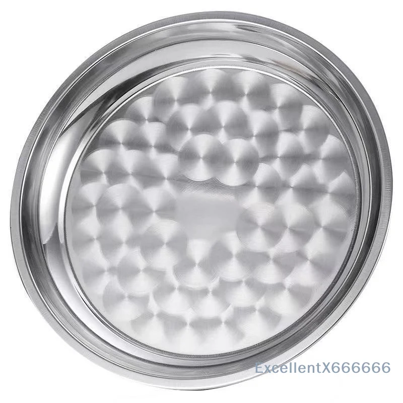 Stainless Steel Round Serving Plates Rust Proof Scratch Resistant Multiple Sizes for Home Kitchen Daily Dining Use