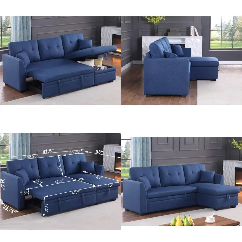 

3-Seater Sectional Sleeper Sofa with Pull-Out Couch and Storage Chaise for Small Living Rooms