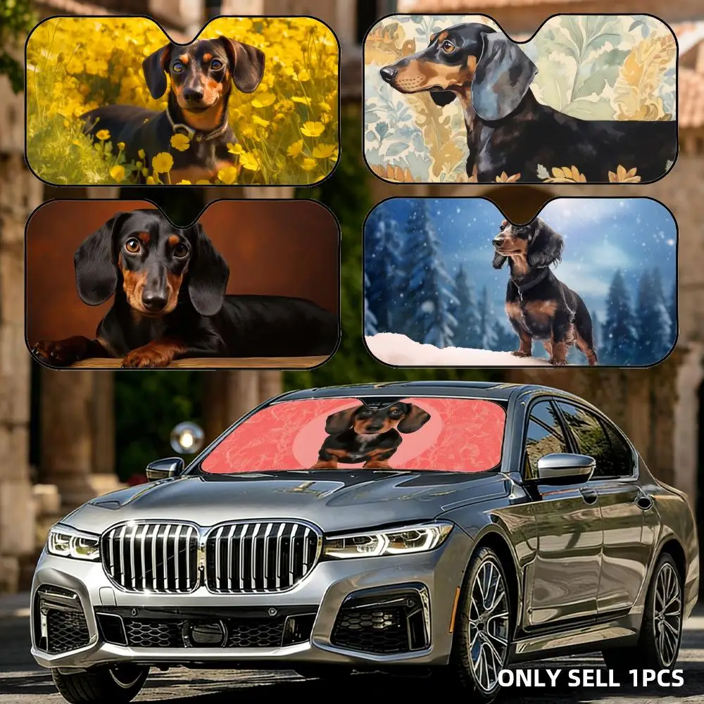 

Cute Dachshund Dog Pet Sun Visor Car Front Window Windshield Sunshade Five-Layer Aluminum Foil UV Protector Heat Shield