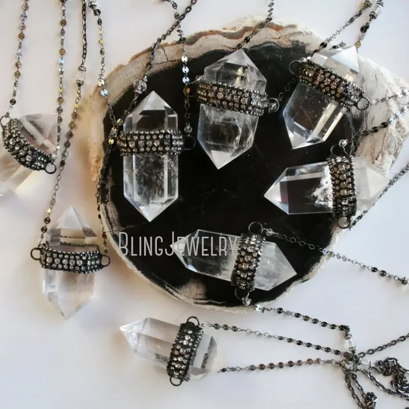 10pcs Halloween Gothic Wicca Wiccan Point Crystal Quartz Necklace Women Talisman Pendulum Goth Witchy Grunge Chain Y2k Jewelry