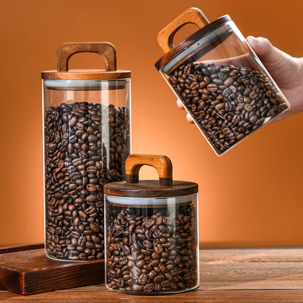 Voltsify 800ML Glass Storage Jar with Wooden Lid Food Storage Jar Tea Storage Containers Canisters