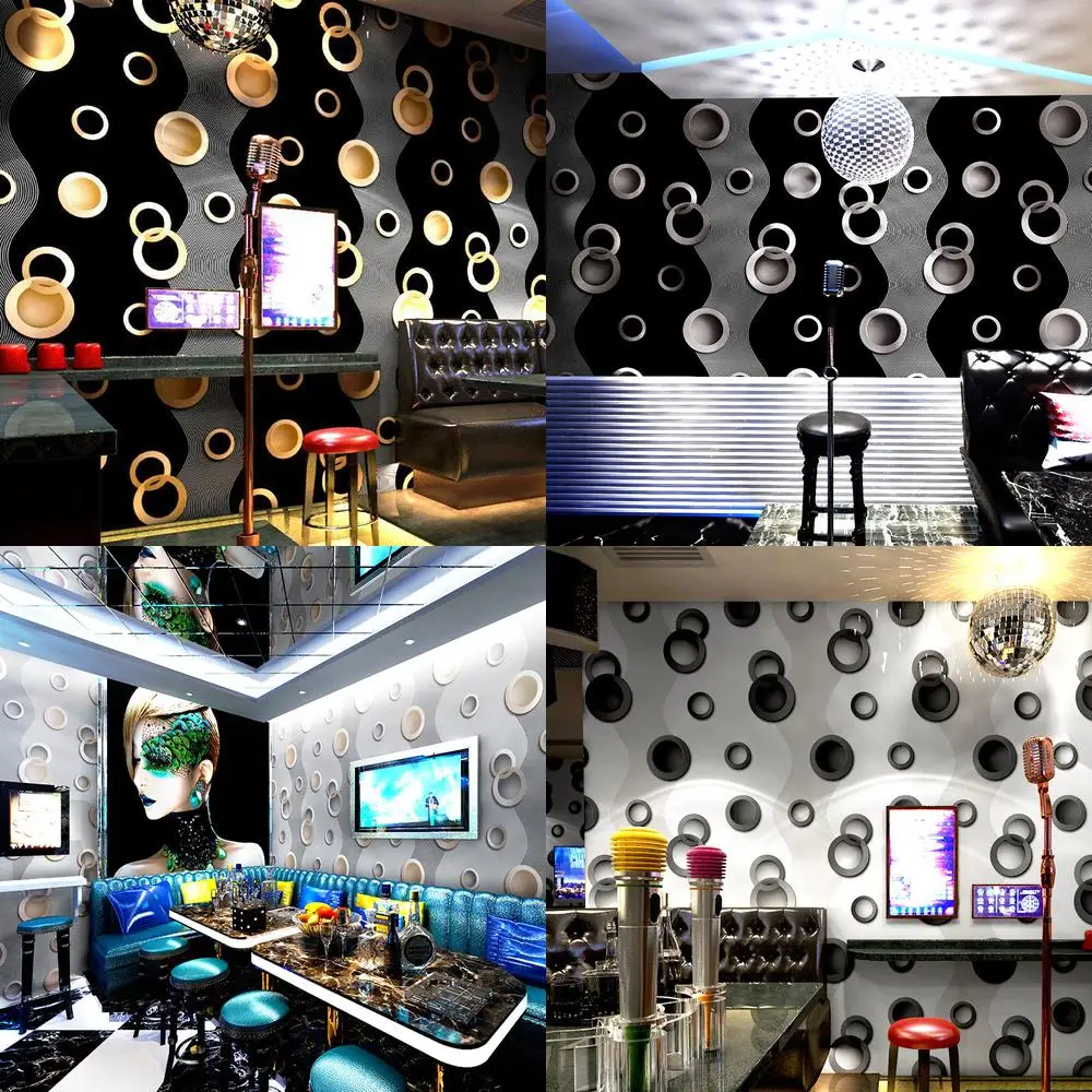 

KTV Wallpaper 3D Reflective Glitter Wall Fabric for Bar Booths Glow Round Background Wall Mural