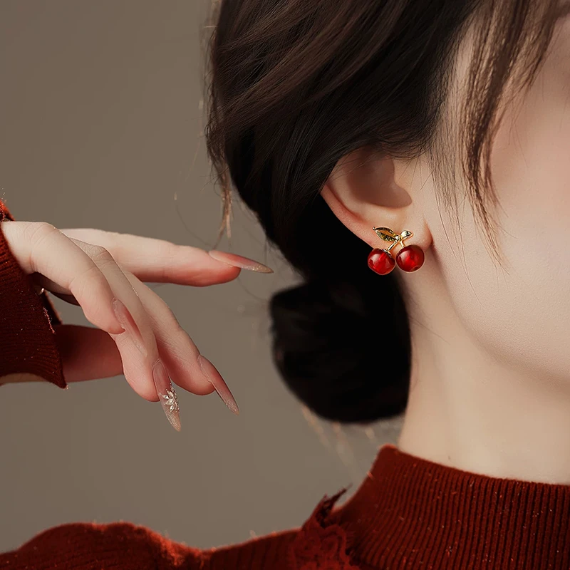 Süße Rosa Kirsch-Ohrstecker für Frauen und Junge Mädchen 2026 Design-Sensation Sommer Luxus-Accessoires Ungewöhnlicher Ohrschmuck – Detail 11