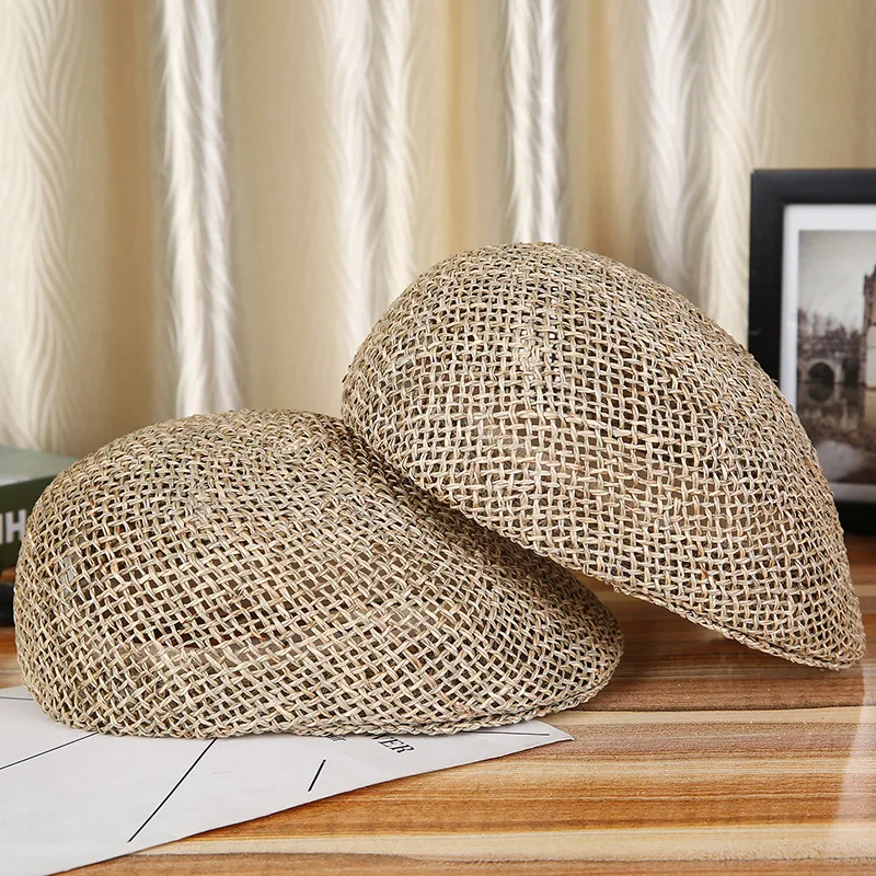 Middle-aged and elderly seaweed hollow progressive hat ingenuity handmade grass all over the sun hat outdoor styling bag hair he
