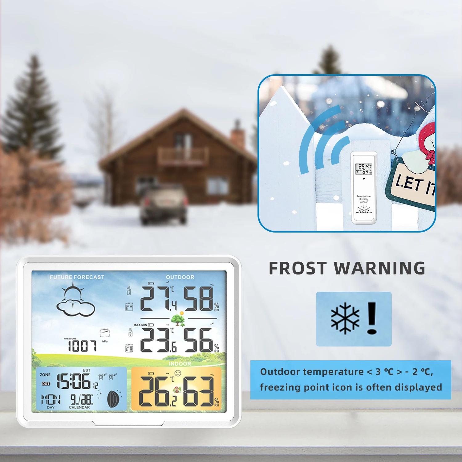 7-дюймовый красочный ЖК-дисплей, беспроводная метеостанция, домашний измеритель температуры и влажности, барометр с фазой Луны, двойной будильник, датчик прогноза