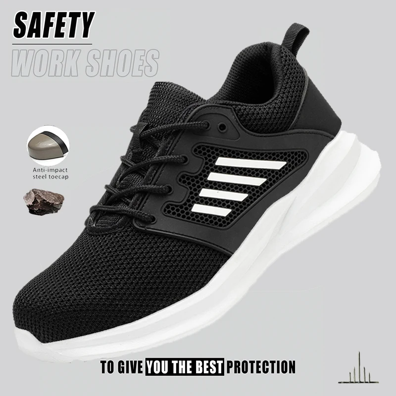 

Safety Shoes for Men Steel Toe Safety Sneaker Anti-Smashing Black Work Boots Comfortable Wear-resisting Boots for Work as Hiking