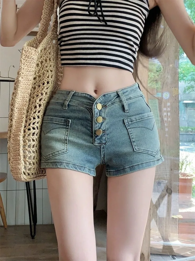 

Vintage Washed Denim Shorts for Women Sexy Slim Fit Bodycon Hot Shorts Y2k High Waist Straight All-match Short Pants