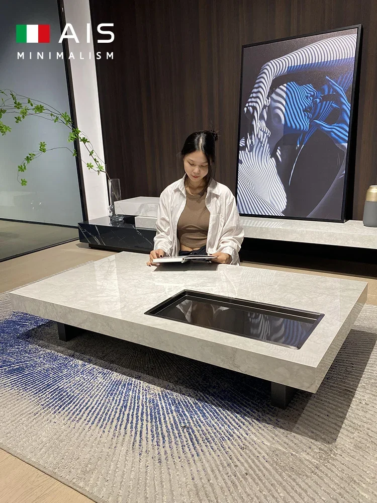 

Журнальный столик из каменной пластины в стиле ретро, современный простой прямоугольный журнальный столик для гостиной