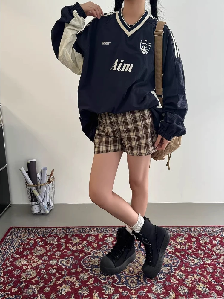 Y2K винтажный свитшот бейсбольный трикотаж женские футболки большого размера ретро американская уличная одежда пуловер корейские модные толстовки унисекс