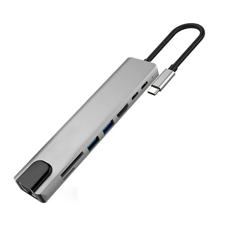 5PCS 8-in-1 Type-C Multi-Port Docking Station Hub Dengan USB 3.0 SD HDTV USB3.0 PD TF RJ45 Untuk Macbook Resolusi 4k Adaptor Stok