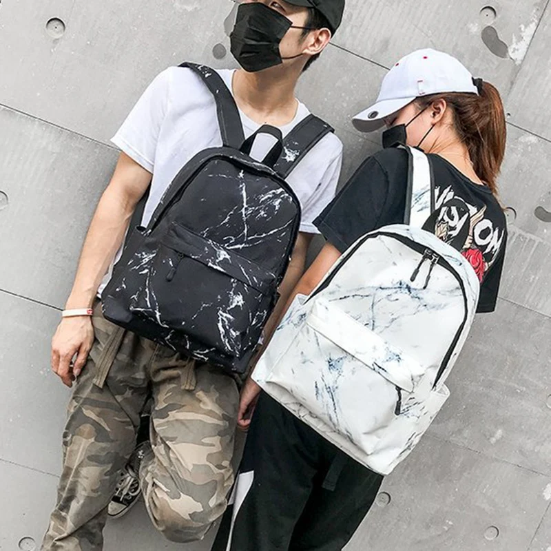 Fashion Unisex Backpack Lady Men Canvas Backpack Teen Girl Bag Casual Marble Backpack