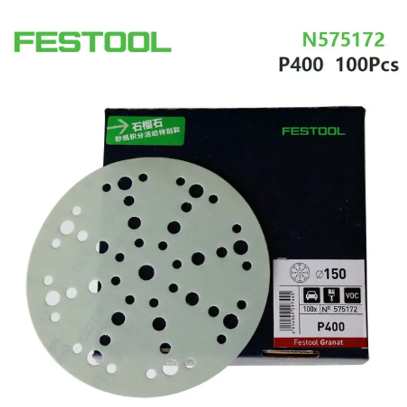 10 Stück original deutsches Festool hellblaues Granat-Trocken schleifpapier 6 48-Loch-Rundschleif-Schreiner 80grit-500mesh