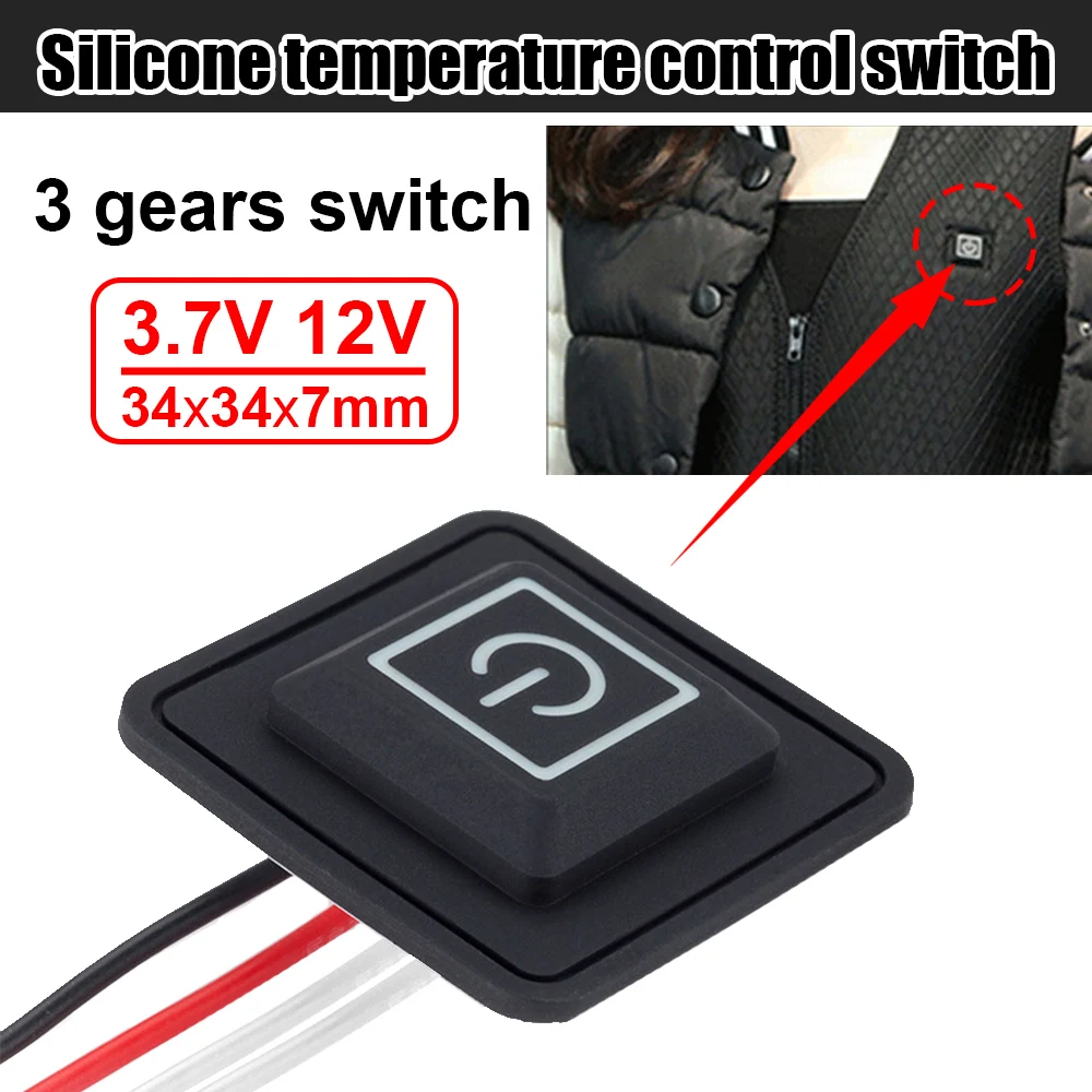 3.7-12V Waterproof Button Switch 34*34*7mm Heated Vest Pants Gloves Electric Heating Waistband DIY Temperature Controller Switch