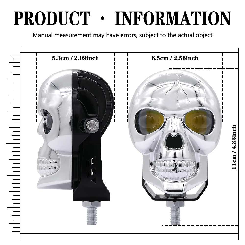 Motorcycle LED Light Skull Shape Electric Vehicle Headlight Fog Light Projector Lens Waterproof Dual Color Hi/Lo Beams Spotlight