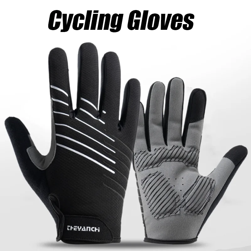 One Pair Unisex Silicone Embossed Cycling Gloves Autumn Winter Non Slip Palm Pads Outdoor All Finger Gloves