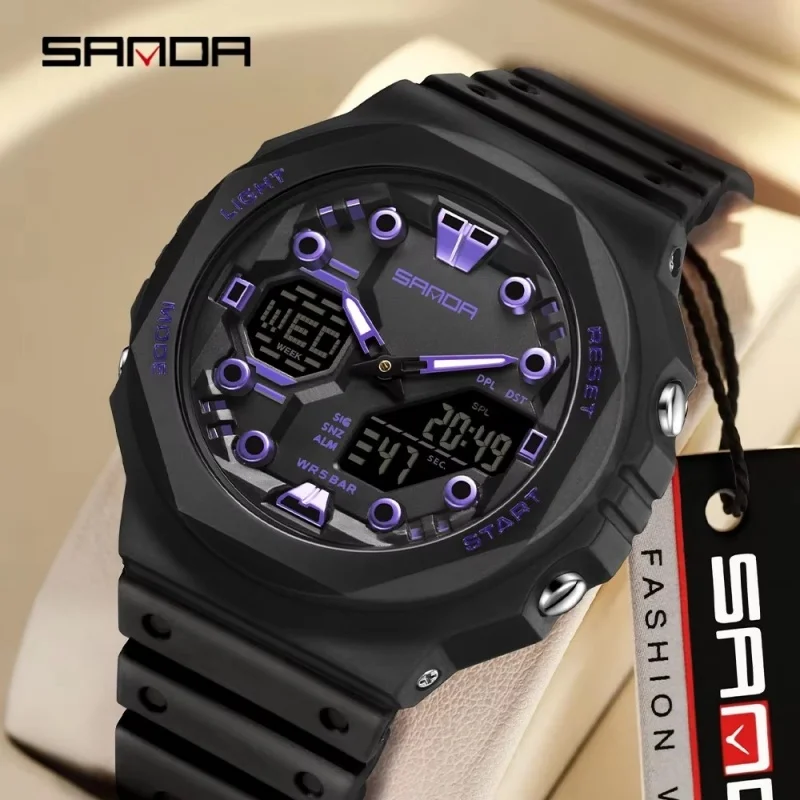 SANDA 6200 Fashion Electronic Watch Men Multifunction Alarm Clock Chronograph Waterproof Luminous Cool Students Digital Watches