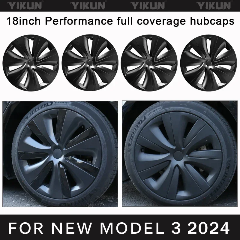 4PCS HubCap Car for Tesla Model 3 Highland 2024 18 Inch Wheel Cap Replacement Automobile Full Rim Cover Accessories Wheel Cover