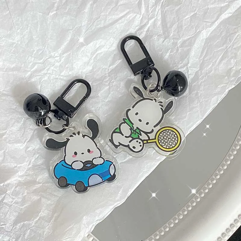 Sanrio Cartoon Acrílico Anime Cão Sino Chaveiro, Ornamento De Saco De Escola De Estudante, Chaveiro Pingente, Acessórios Do Presente