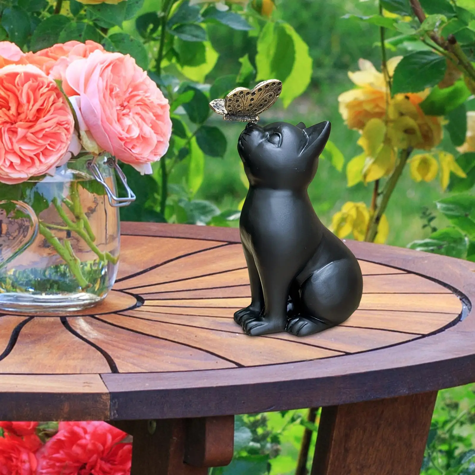 تمثال قطة مع تمثال حديقة قطة مضحك على شكل فراشة للحديقة الداخلية للمنزل #1