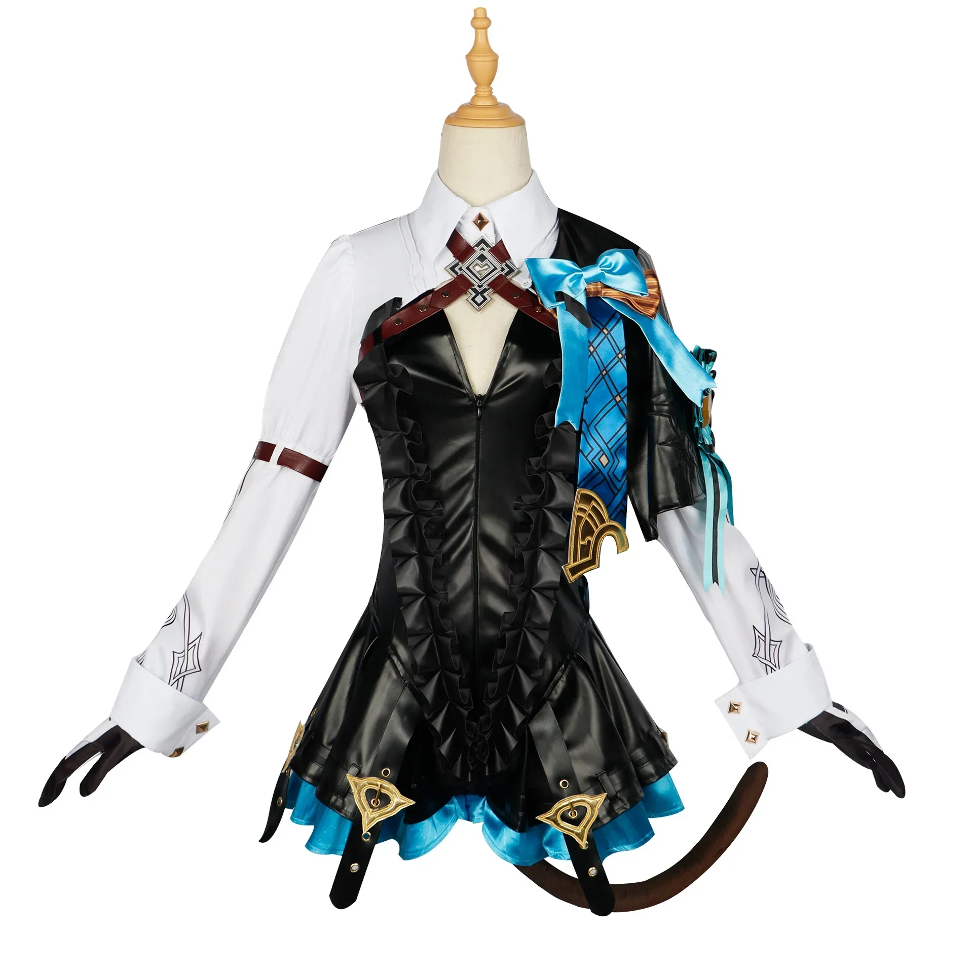 

Lynette Cosplay Genshin Impact Costume Wig Fontaine Leather Cosplay Costume Uniform Dress Ears Skirt Glove Outfit Tail Magician