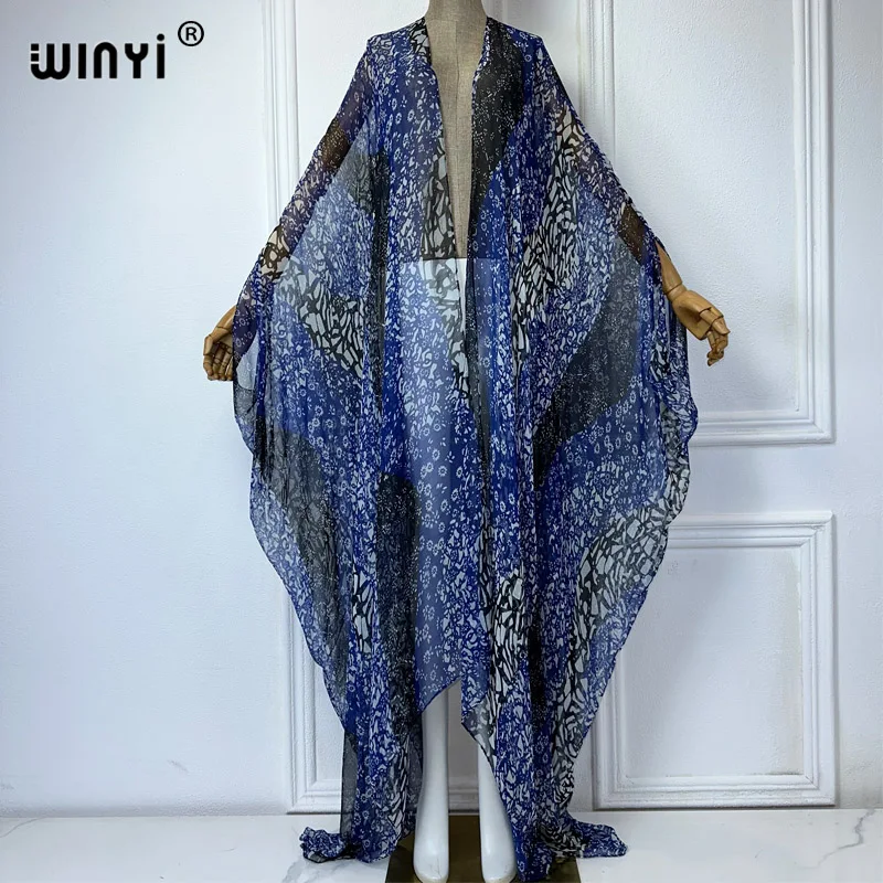 WINYI maxi kimono lato perspektywa seksowny sweter Boho drukuj sukienka plażowa Kaftan osłona do bikini wakacyjne stroje plażowe dla kobiet