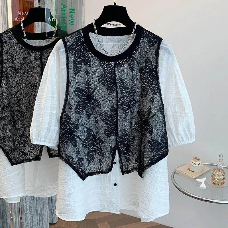 

Unique Super Beautiful Bla Tulle ort Sve Silk irt Loose Women's Design Summer New Thin Sle Faionable Casual Top