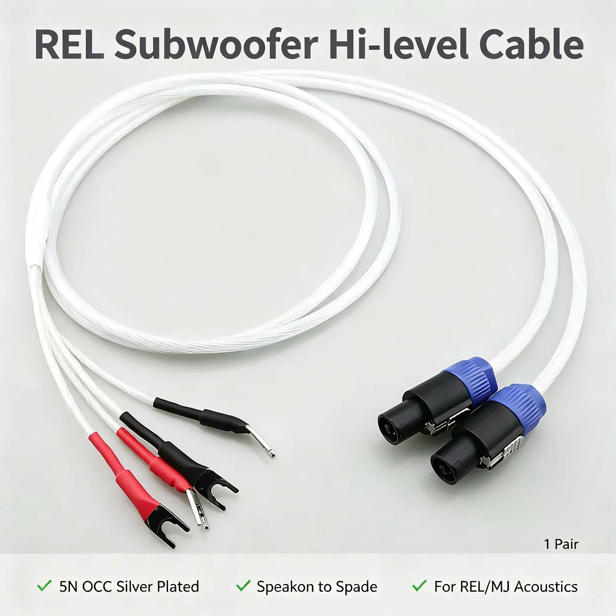 Subwoofer Cable Speakon to Spade Y Plug 5N OCC Silver Plated Hifi Audiophile Hi-level Sub Cable for REL MJ Acoustics Subwoofer