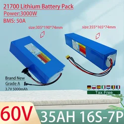 60V 35Ah 21700 16S7P Lithium Ion Battery Pack 3000W Power Tool Batteries Outdoor Backup Batteries With 50A BMS+67.2V 5A charger