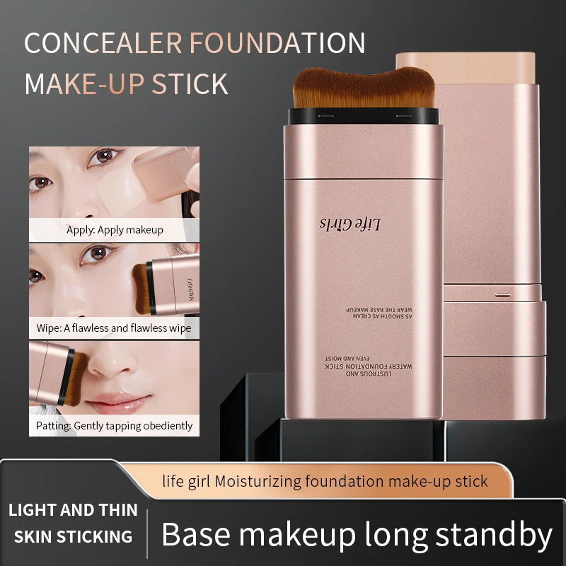 肌のトーンを明るくし、保湿効果のあるカバー力のある、ナチュラルで半透明、保湿効果のある両端ファンデーションスティック。