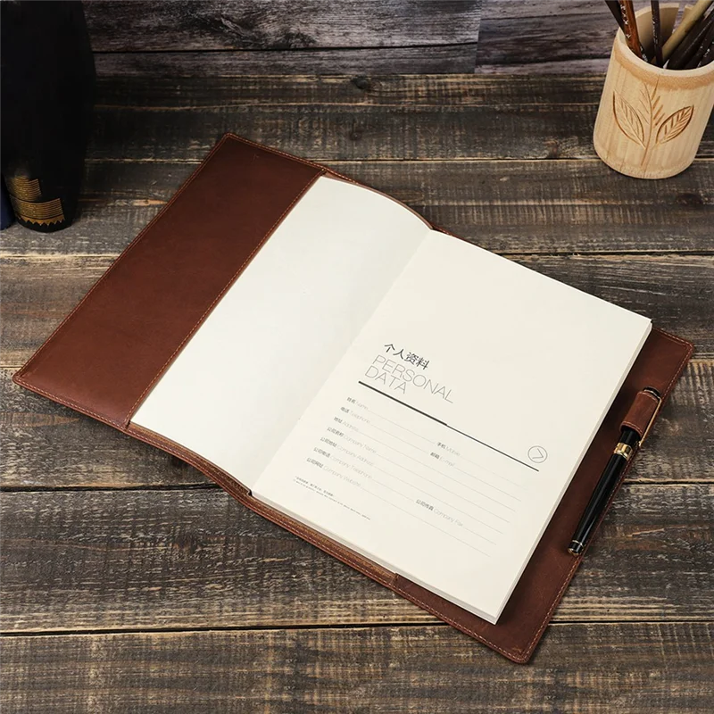 A41Z-Retro Leather Book Cover Sleeve Protector With Pen Holder Business Notepad Notebook Book Case Office School Supplies