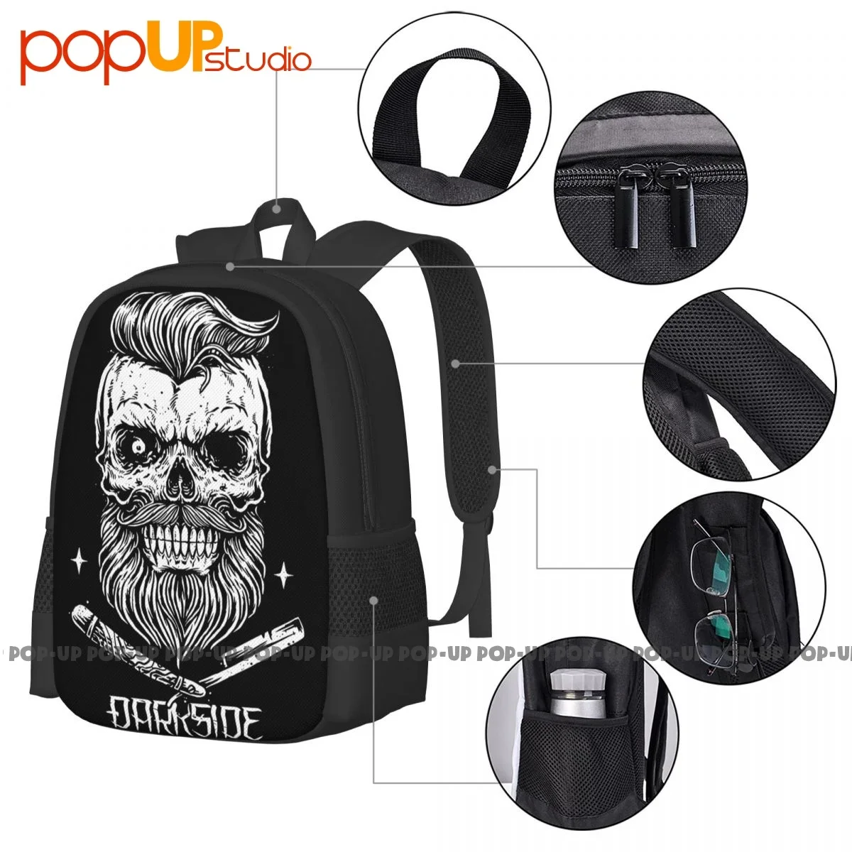 Darkside barba barbeiro mochila, impressão de grande capacidade, navalha crânio, motociclista rockabilly, natação esportes saco, equitação mochila