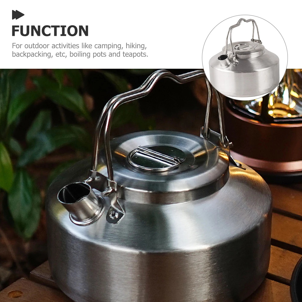 

Portable 1L Stainless Steel Kettle Compact Camping Teapot Water Boiler Coffee Pot Wear Resistant Stovetop Kitchen