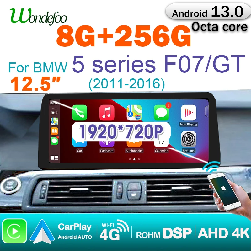 12.5'' 1920*720P Carplay Android 13 Auto Car Radio GPS Screen for BMW 5 Series F07 GT 2011-2018 2Din autoradio Multimedia player