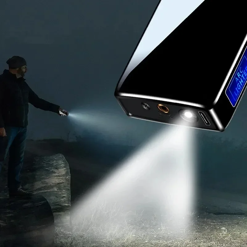 New Metal Windproof Dual Arc USB Lighter Rechargeable Butane Gas Electric Lighter LED Screen Display Lighter Portable Men‘s Gift