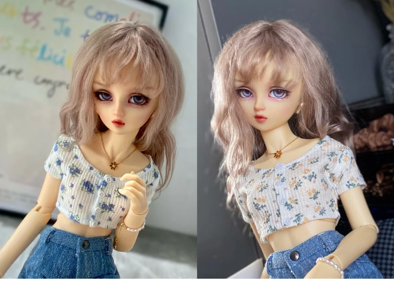 D04-B313 Children handmade toy BJD/SD doll clothes 1/3 SDGR Floral knit top half sleeved short style 1pcs