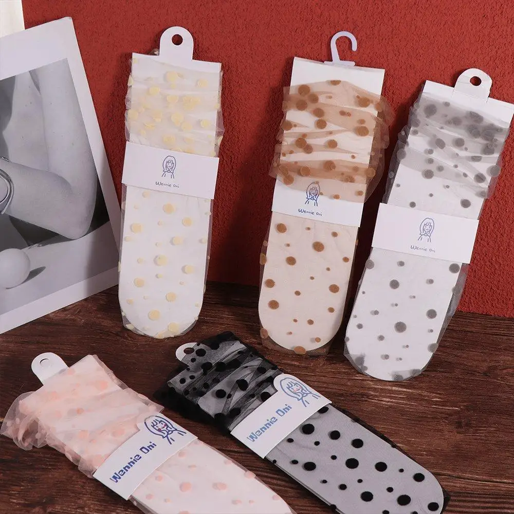 Calcetines finos de gasa para mujer, medias de tul con puntos, vestido, medias de nailon