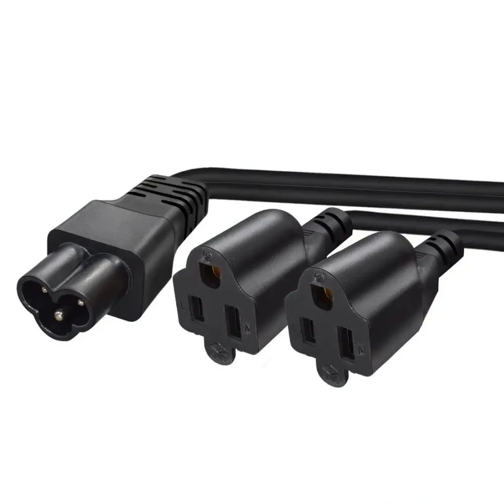 Dual Nema 5 15R To IEC320 C6 Power Adapter Splitter Cord For PC Monitor Supply Device Connector Electrical Extension
