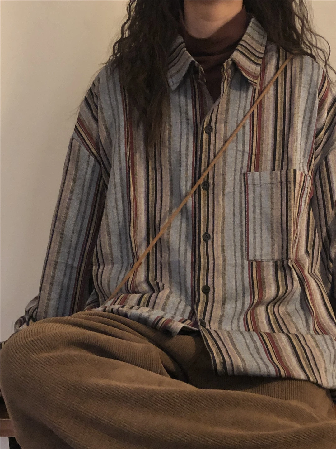 

Весна-Осень 2021, свободные длинные свеки в полоску, повседневный японский ретро-дизайн, модная мужская и женская мода для пар