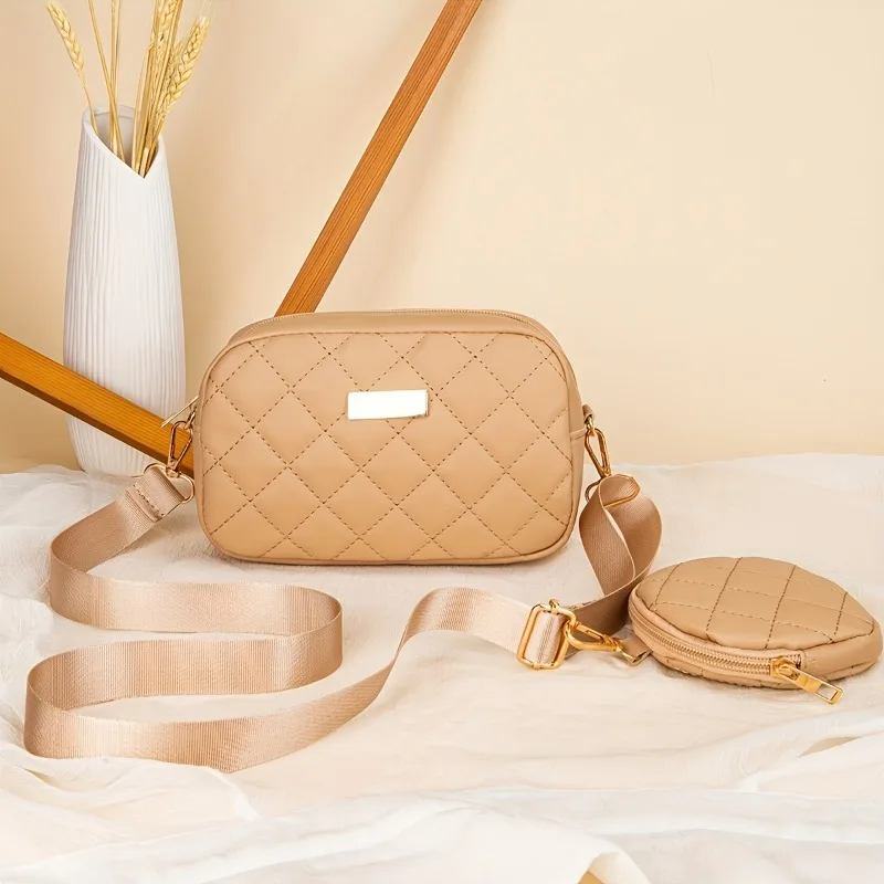 2 Pcs Fashionable Women's Crossbody Bag Set, Adjustable Shoulder Strap, Simple Commuting Portable Women's Crossbody Bags