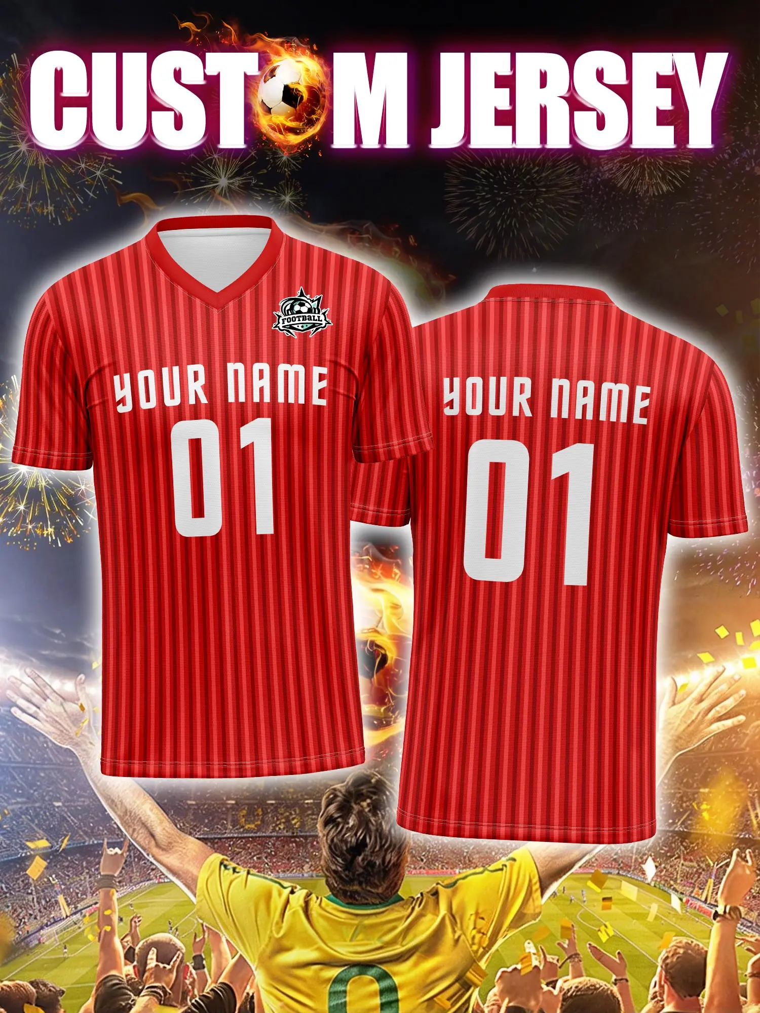 

Футбольная форма на заказ с индивидуальным изображением, номером и именем, из высококачественного полиэфирного спортивного материала.