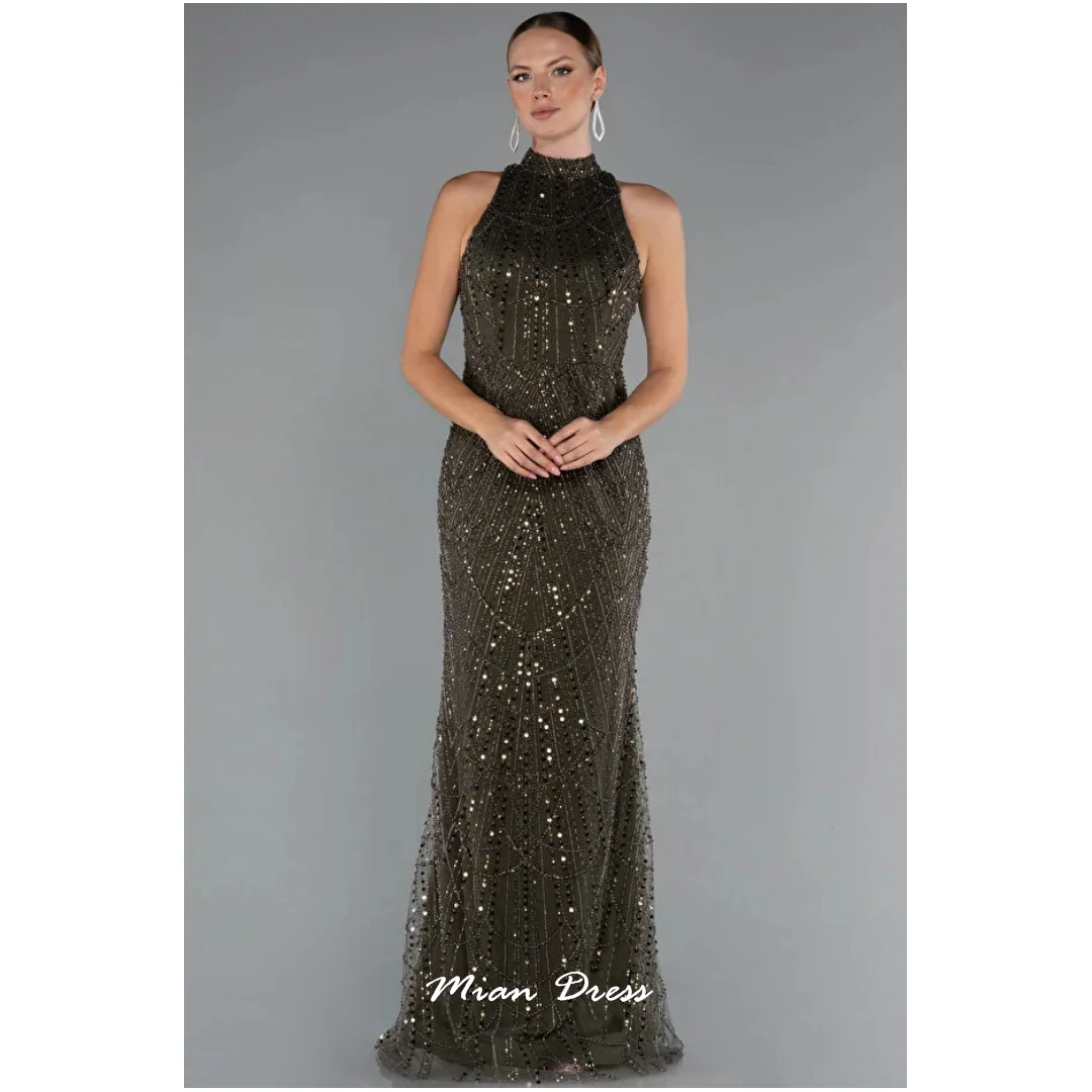 

Mina вечернее платье с бусинами по индивидуальному заказу, роскошные элегантные вечерние женские платья для особых случаев, вечерние женские платья с круглым вырезом и блестками