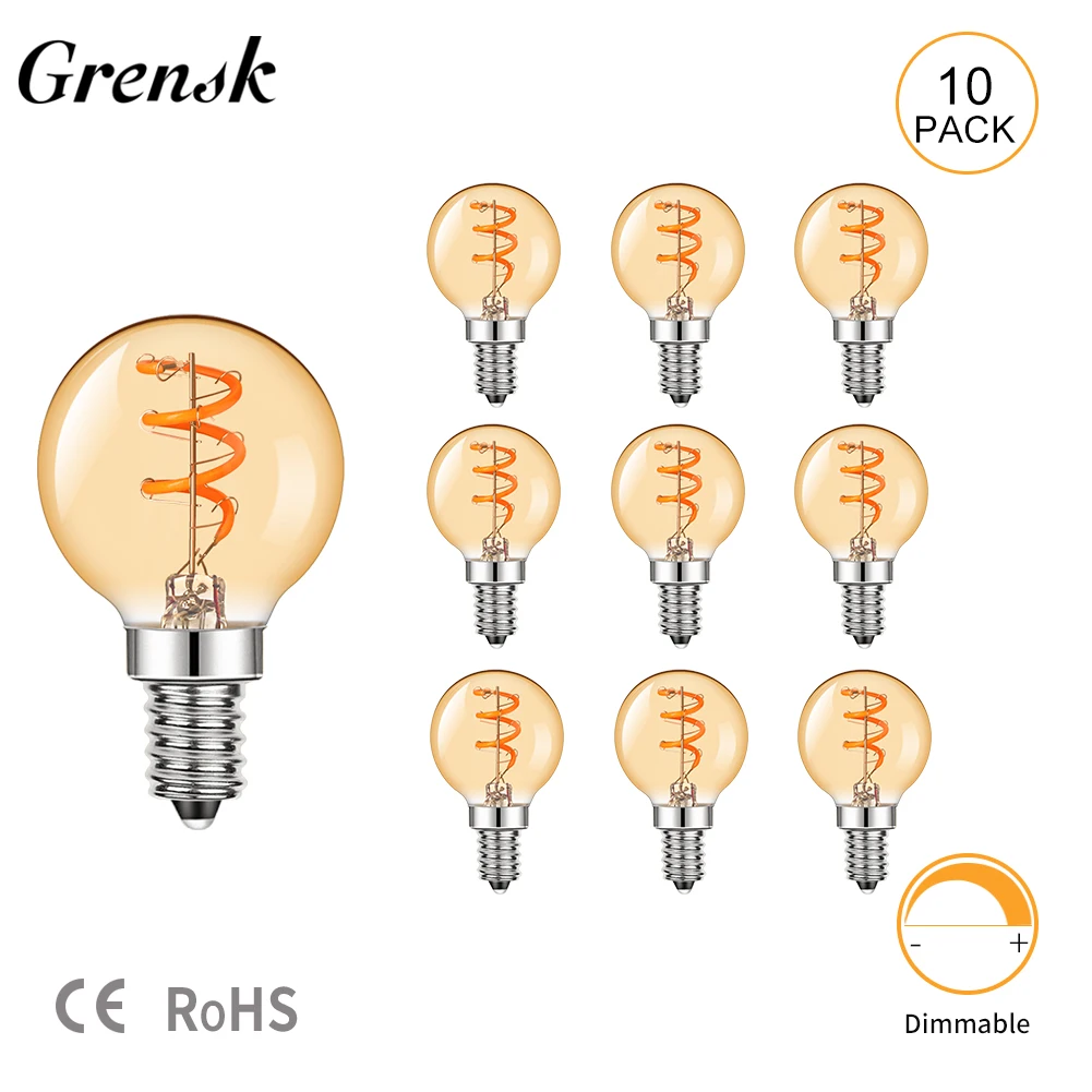 레트로 LED 나선형 필라멘트 전구, 펜던트 조명 장식용 유연한 램프, 황색 유리 E12 E14 베이스, 2200k 글로브 볼 전구, G50 3W