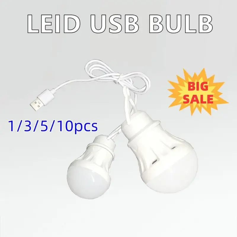 USB Bulb LED Portable Camping Lamp Mini Bulb 5V Power Book Lights Student Learning Desk Reading Hiking Tent Travel Work