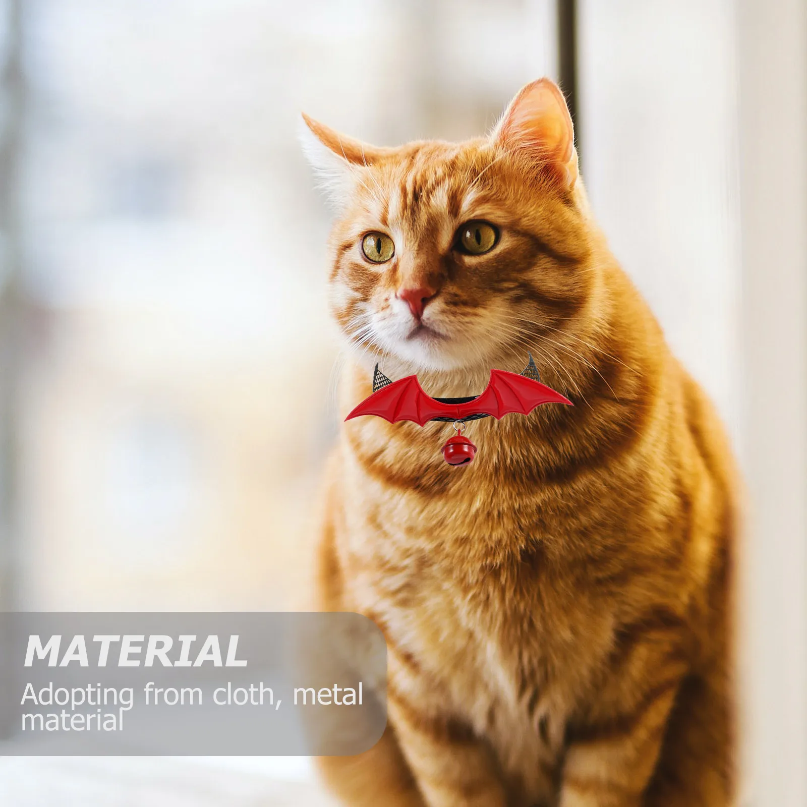

2pcs Cat Collar with Bell Halloween Christmas Bat Wings Adjustable Safe Cloth Metal Kitten Accessories Fade Resistant Pet